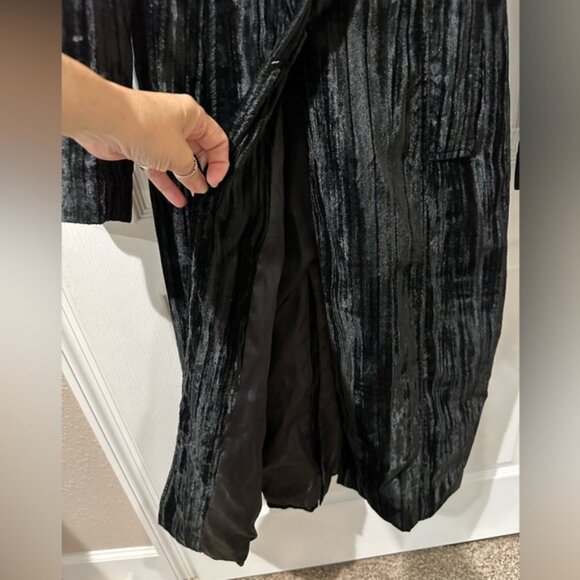 Guess Jeans Glamour Black Crushed Velvet Duster Trench Coat - Picture 12 of 15